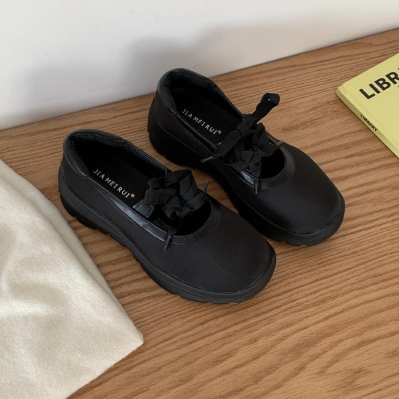 Inner height-increasing French Mary Jane shoes, new one-word single shoes with bow in spring and autumn 2025
