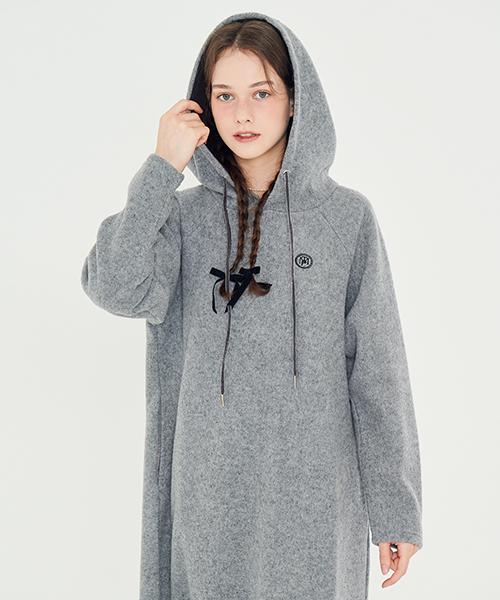 Metapeo Minimalist Wool Knit Hooded Dress Gray
