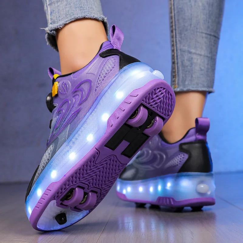 

Children s LED Light Walking Shoes Double Row Four-Wheel Roller Skates Ice Skate Shoes Unisex Kids Wheeling Footwear 29