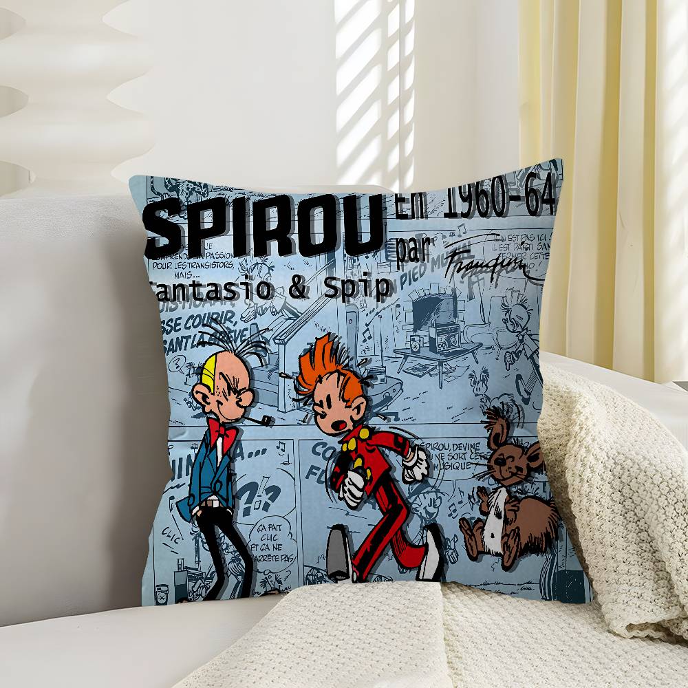 Comic S-Spirou E-Et F-Fantasio Decorative Room Aesthetics Pillow Case Home Decor Bedroom Sofa Bed Couch Pillow Cover 45X45