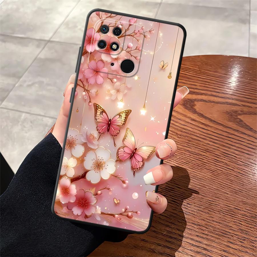 Black Soft Phone Cover Case for Xiaomi Redmi A1 A2 Plus 10 9 14C 13C A3 A4 12C K40 K80 Pro A5 Cartoon Butterfly Pattern