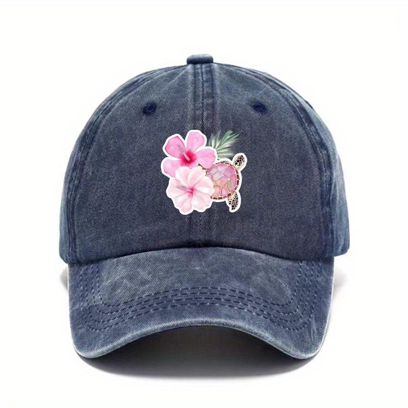 Hawaiian Turtle Floral Print Baseball Cap Unisex Washed Cotton Casual Outdoor Sun Protection Hat