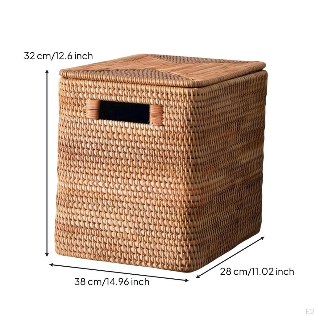 Cesta de Armazenamento de Rattan com Tampa Recipiente com Tampa Tecido à Mão