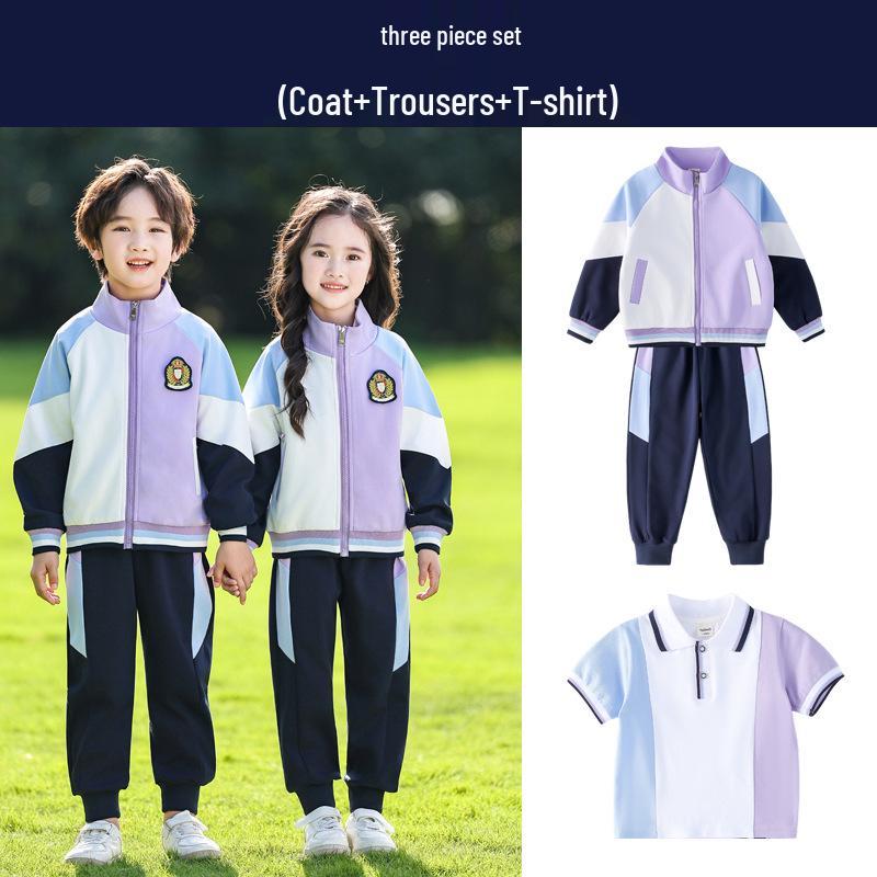 Autumn/Spring Primary School Sports Uniform - Three-Piece Set for Kindergarten & First Grade Children