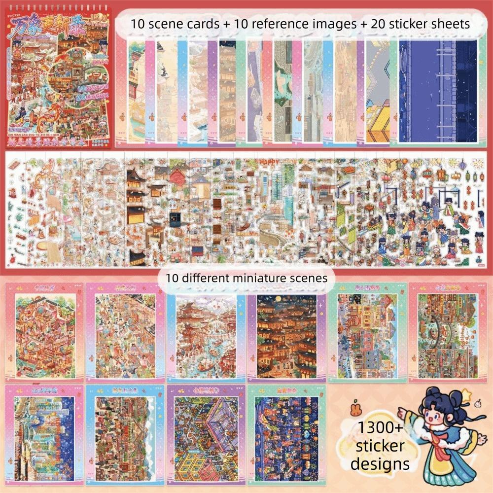 

3D Landscape Sticker Book 10 Scenes New Year Miniature Scene Collection Large Size Stacking Pasting Scene DIY Sticker For Adults