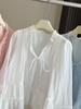 2026 Spring/Summer Women's French V-Neck Ruffle Tie-Up Loose Lantern Sleeve Shirt