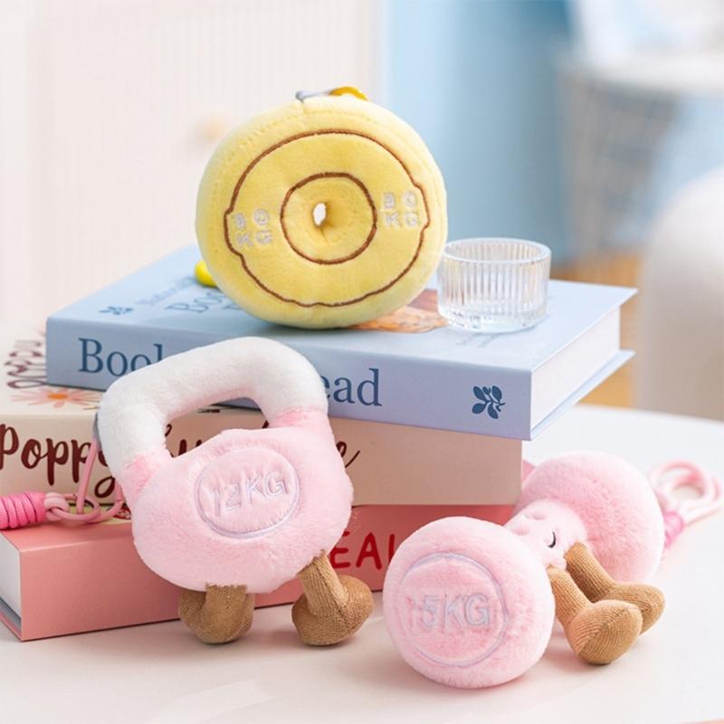 Dumbbell Kettlebell Barbell Plush Pendant Mini Gym Charm Soft Floppy Toy Desk Accessories Safe Kids Play Companion