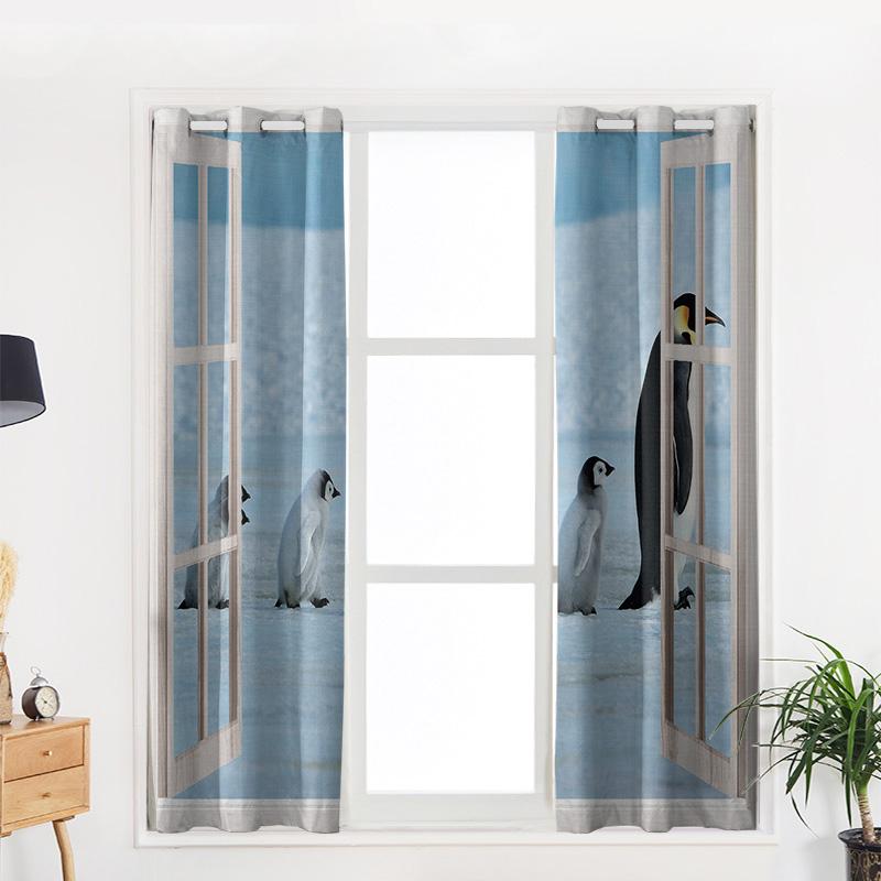 Window View Antarctic Penguin Luxury Home Curtains Modern Home Supplies Living Room Bedroom Custom Curtains