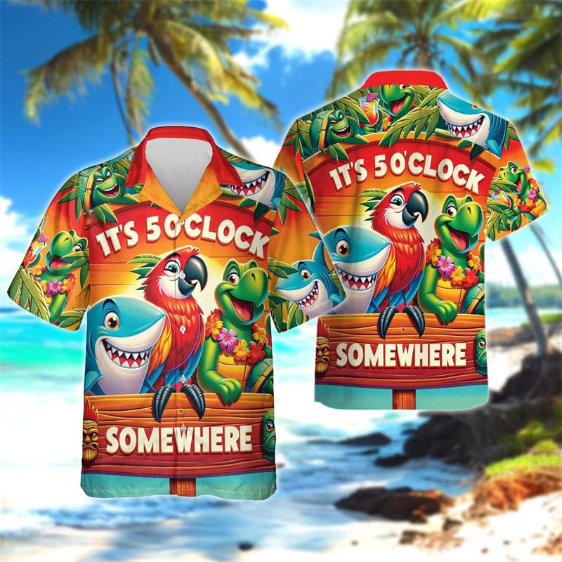 It's 5 O'clock Somewhere Party Graphic Beach Shirts Cold Wine Parrot Shirt For Men Clothes Cute Husky