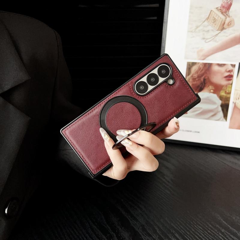 Luxury Leather Magnetic Bracket Phone Cover For Samsung Galaxy Z Fold6 Fold5 Fold4 Fold3 Shockproof Wireless Charge 3pcs Folding Case