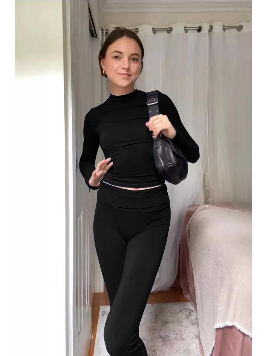 

2024 Chic Retro Hong Kong-Style Women s Two-Piece Solid Color Autumn Set XS