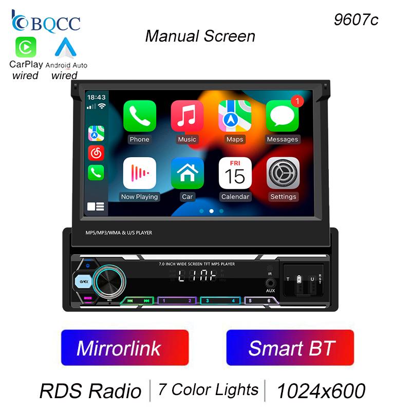 

BQCC 9607W 7 1 Din автомобильный MP5-плеер AUX BT FM AM USB Mirrorlink беспроводной Android AUTO/CarPlay цветной свет RDS радио автомобильная стереосистема