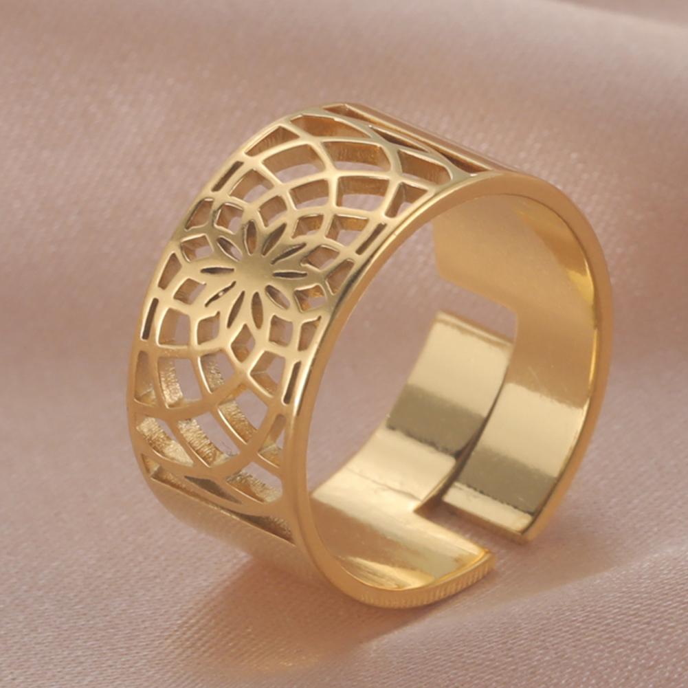 Dawapara Seed Flower of Life Ring Kabbalah Sacred Geometry Mandala Chakra Yoga Jewelry Stainless Steel Adjustable Rings