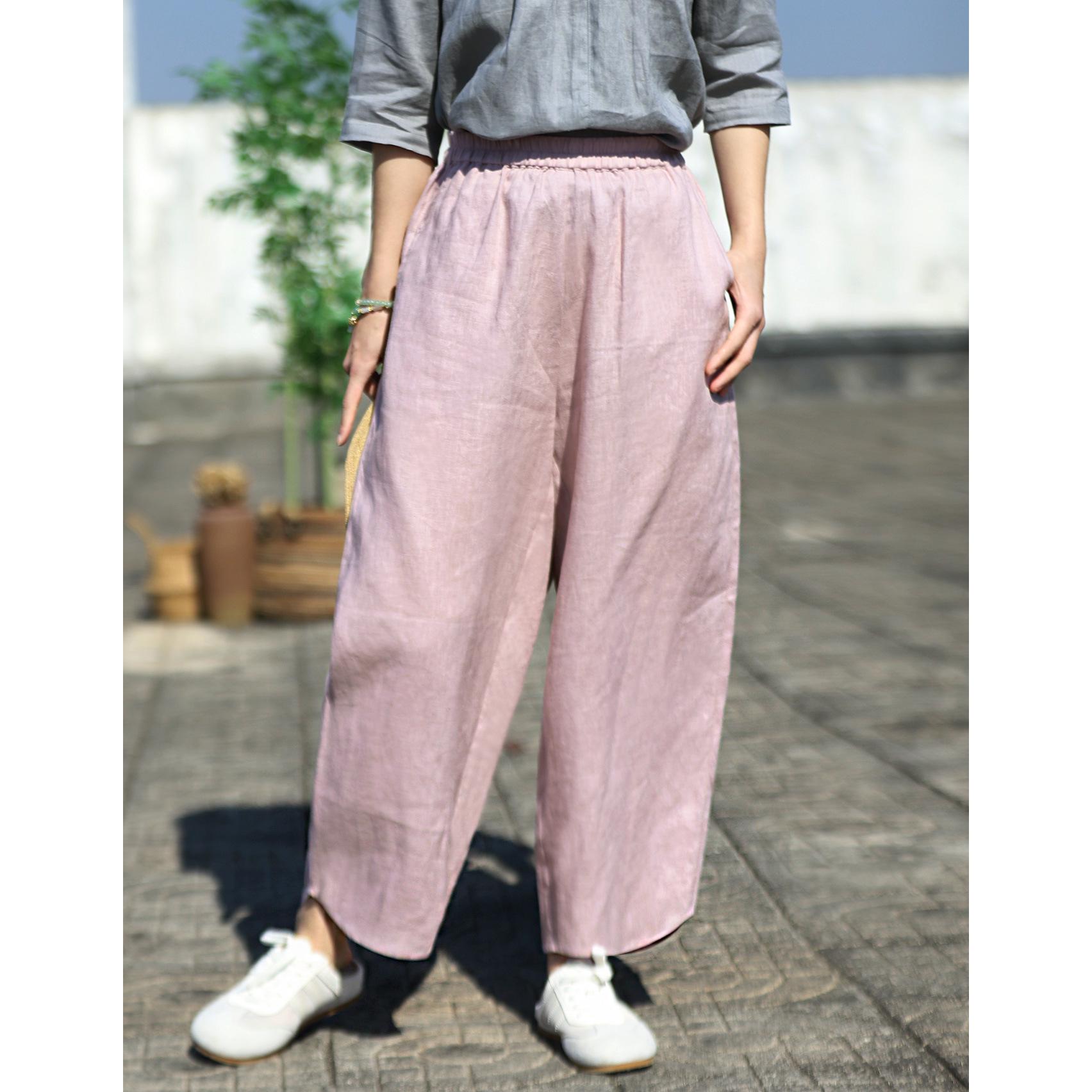

Women s High-Waisted Linen Balloon Pants - Solid Color, Loose Fit, Spring/Summer 2026 Large