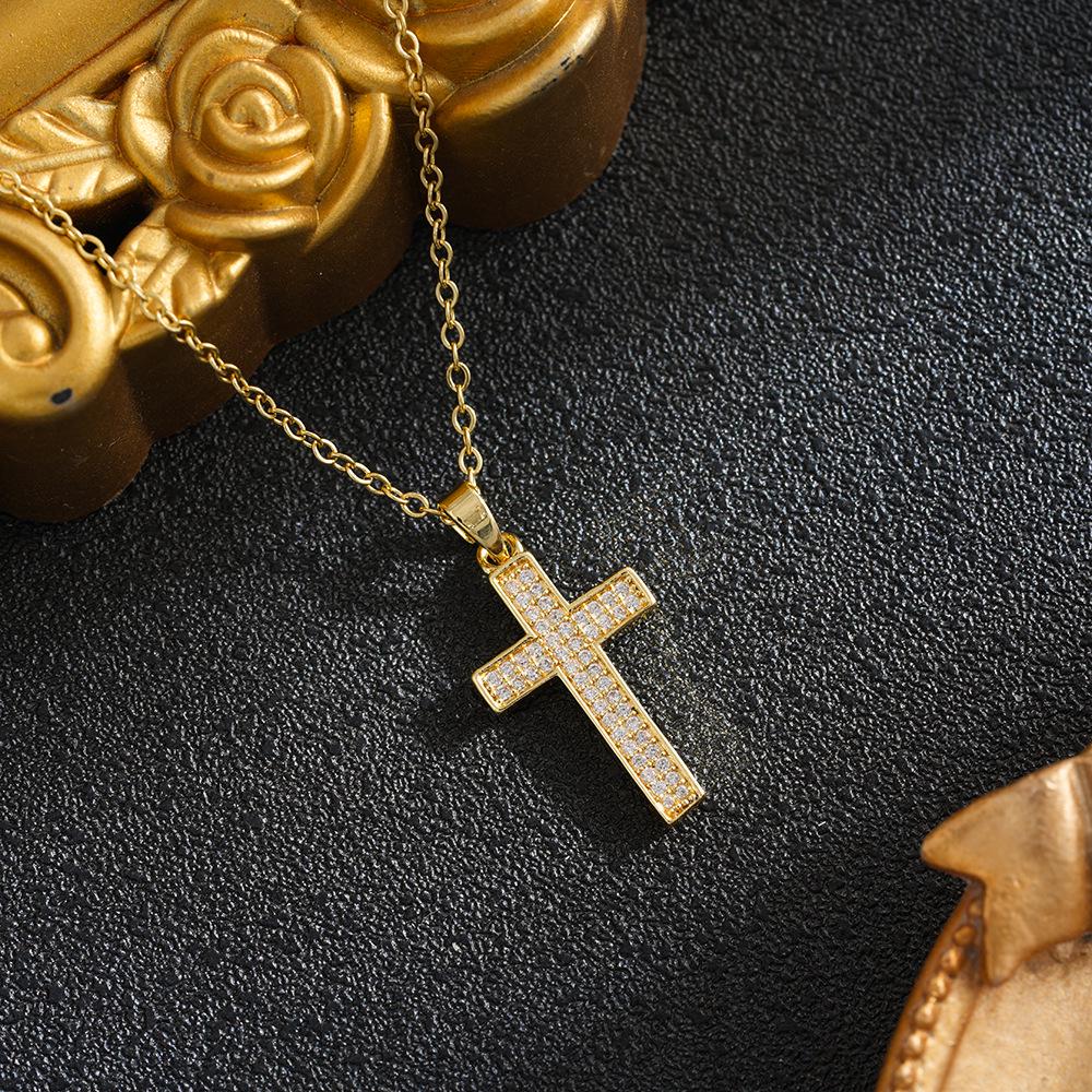 Elegant Titanium Steel Zircon Cross Pendant for Women - Durable, Non-Fading Jewelry