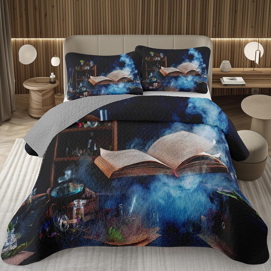 Magic Book Bedspreads Retro Books Quilted Coverlet Full Queen Bedding Set for Girls Youth Teens Child Soft Reversible Quilt Set