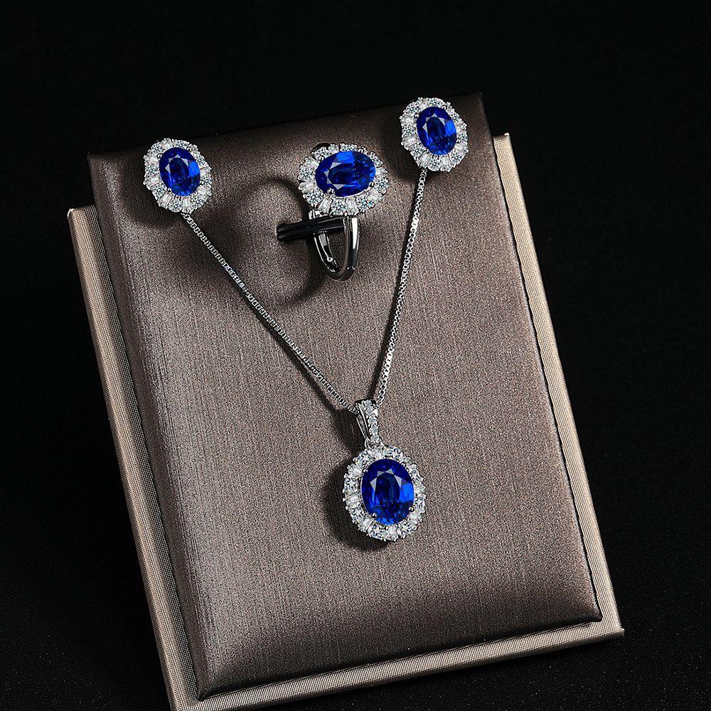 2026 Jewelry Classic Sapphire Denier Ring Earrings Pendant Europe America 45CM