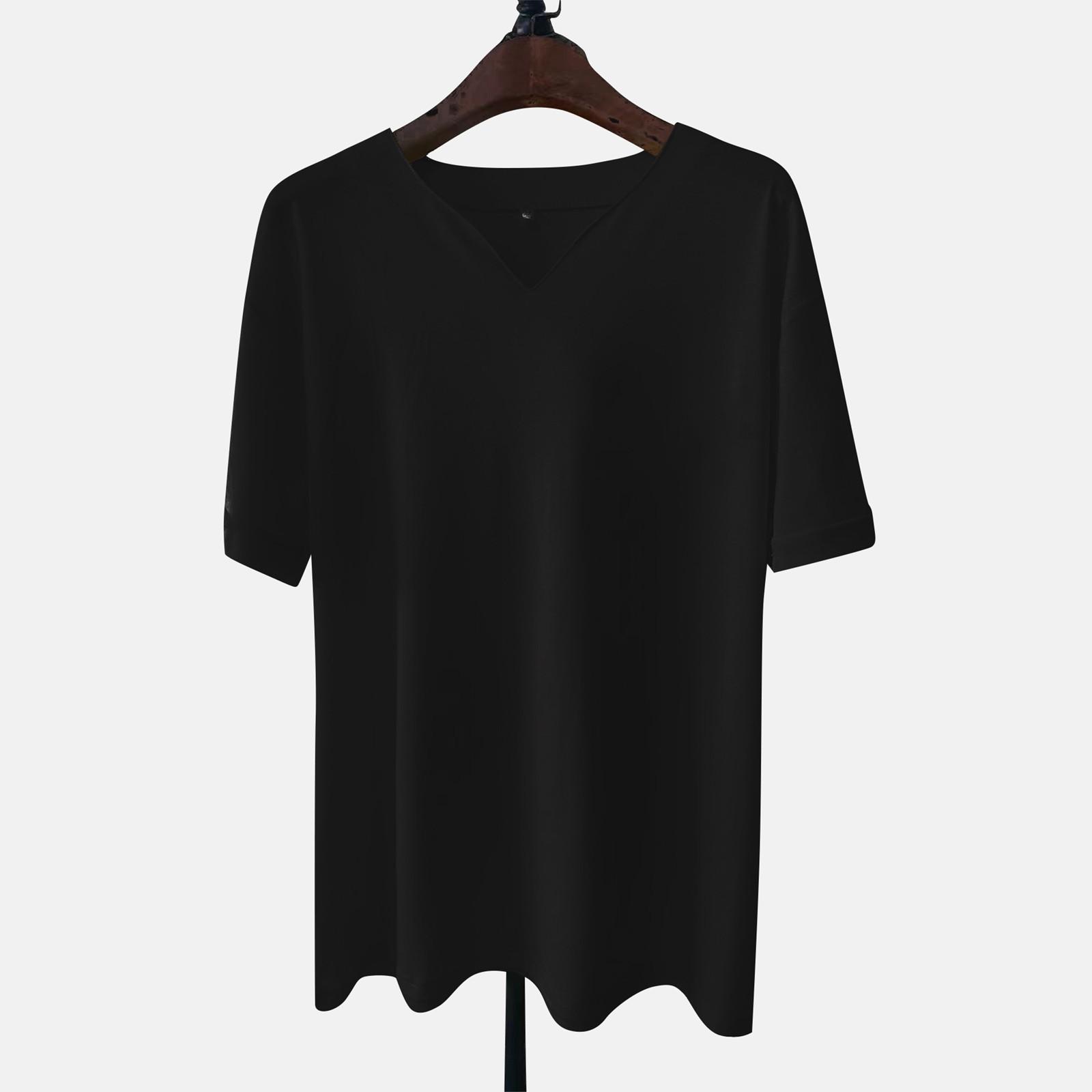 

Men s Casual Solid Color V-Neck Gentleman s Business Short Sleeve Fitness T-Shirt XXXXL чорний