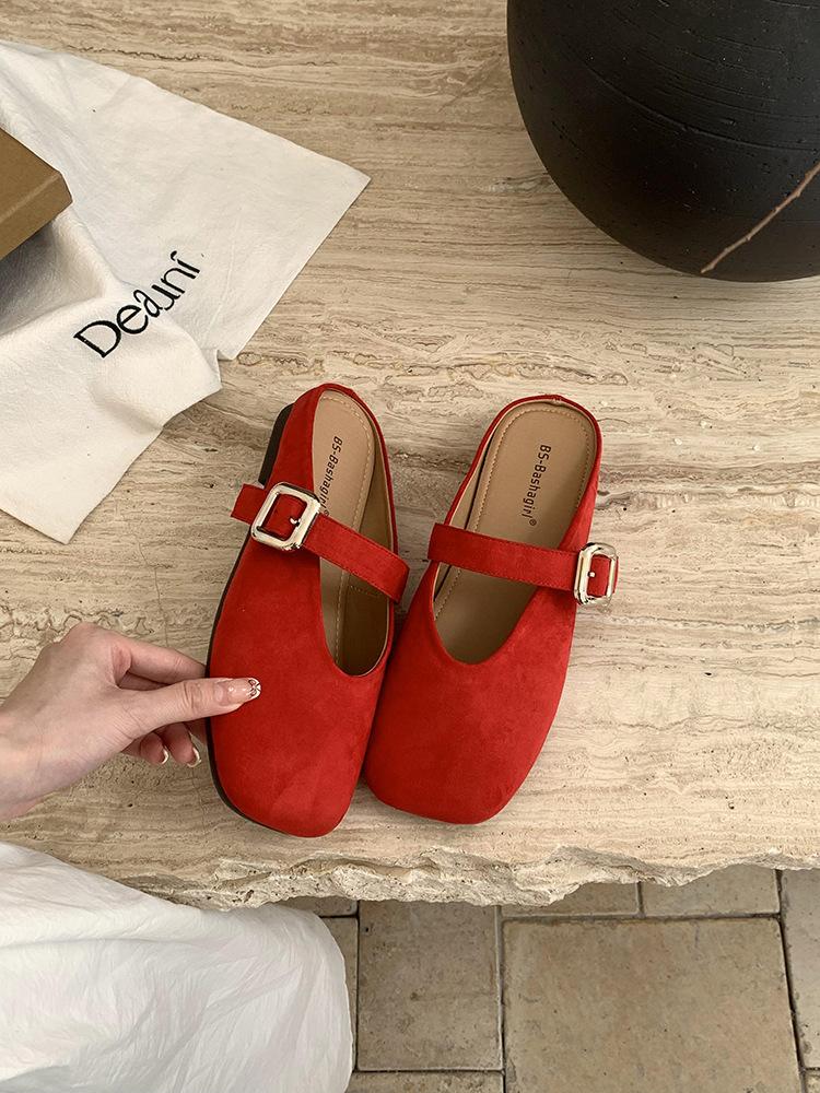 Mary Jane Bag Head Half Slippers Women's Summer Wear Half Drag 2025 Color Soft Flat Bottom One Pedal Mill Shoes Tide