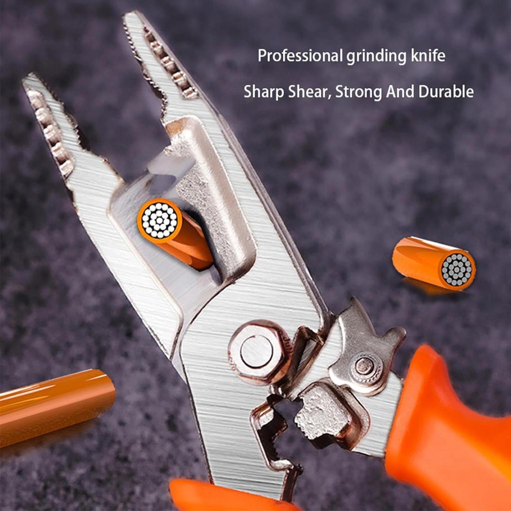 9-in-1 Wire Stripper Pliers Tool with Tail Cutter, 8" Multifunctional Wire Stripping Crimping Tool for Electrician & Lineman