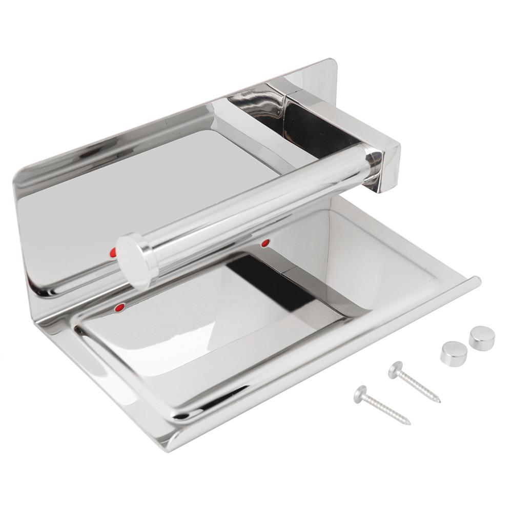 Stainless Steel Bathroom Roll Paper Holder Paper Towel Storage Rack Phone Holder