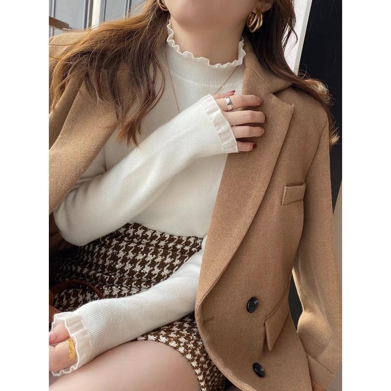 Spring New Design Semi-turtleneck Soft Waxy Slim-fitting Long-sleeved Knitted Sweater Women's Light Professional Style Inner Sweater