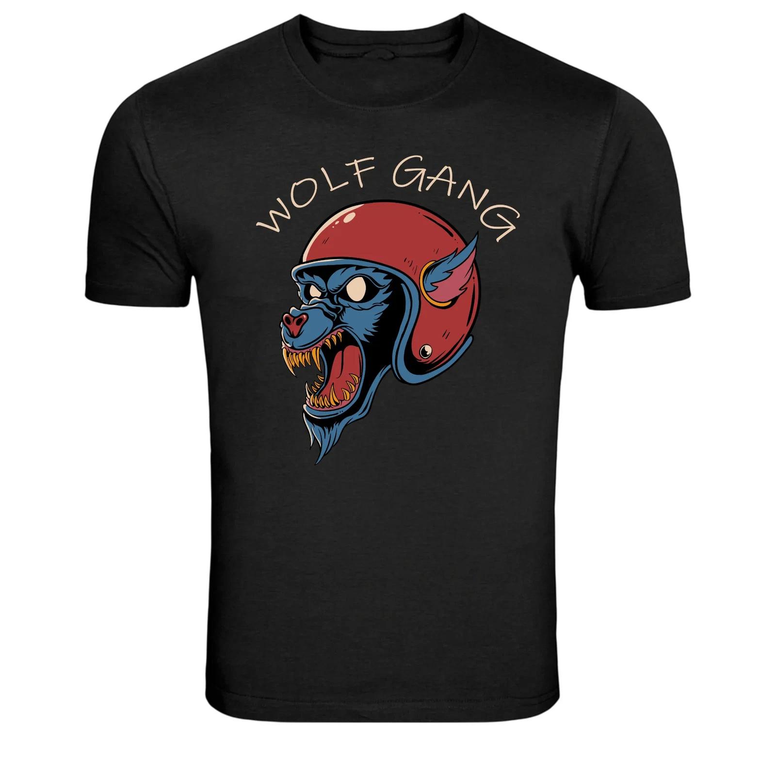 Wolf Gang Biker Wolf Helmet Graphic T-Shirt Motorcycle Tee XS