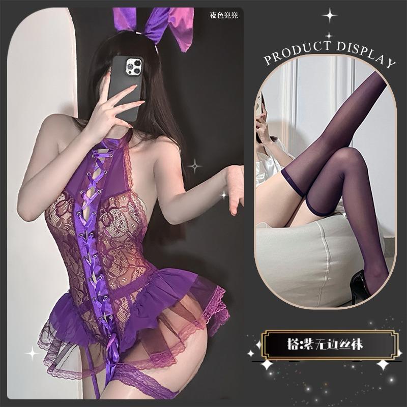 Bunny Girl Sex Clothes New Sexy Small Chest Uniform Temptation Pajamas Purple Passion Suit Purple