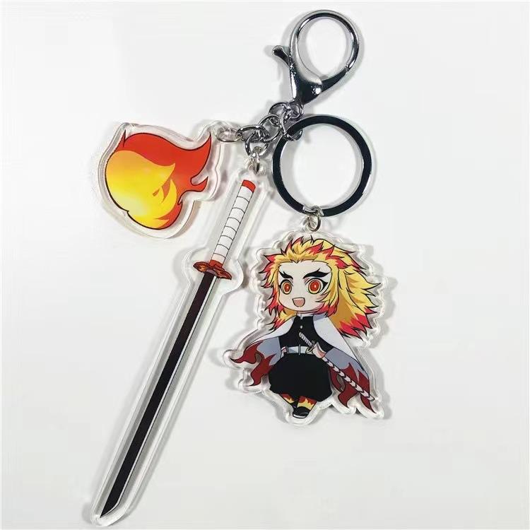 Demon Slayer Keychain Acrylic Charm with Sword Tanjiro Zenitsu Nezuko Anime Cosplay Accessories