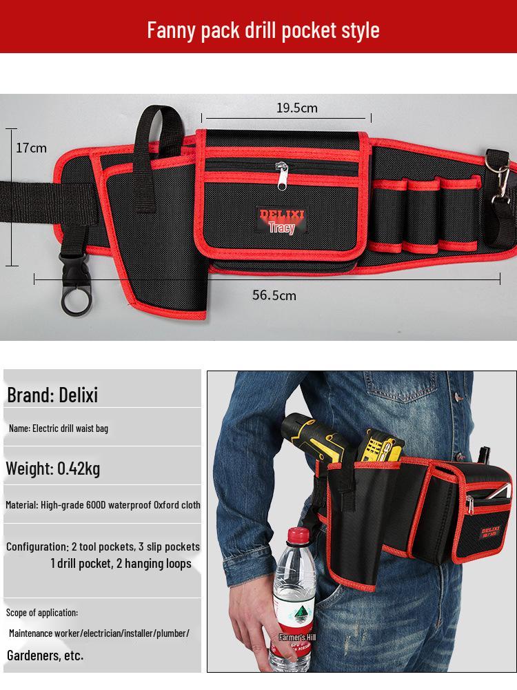 Delixi Durable Multifunctional Tool Waist Bag for Men - Sturdy, Portable Hardware Storage Solution
