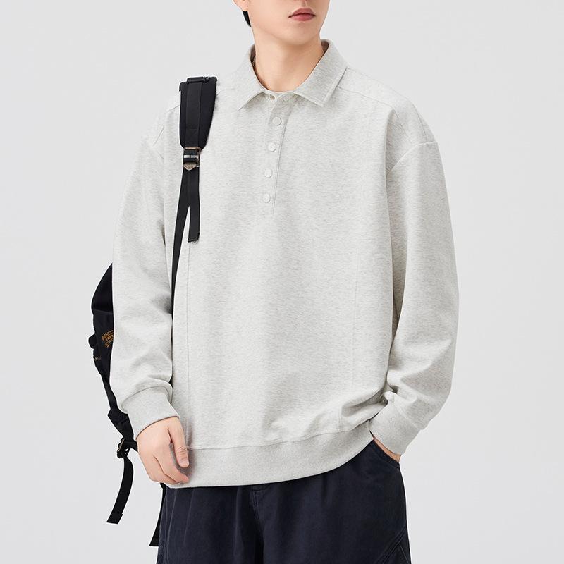 Button Lapel Deconstructed Long-sleeved Polo Top Men's Loose Pullover Sweatshirt Jacket