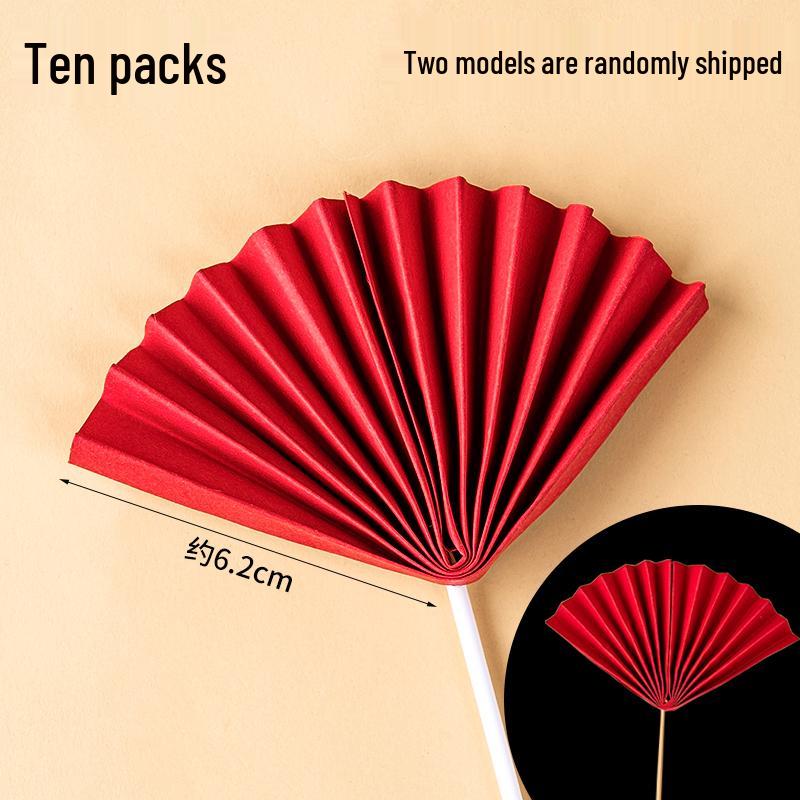 Creative Red Folding Fan Cake Topper for Grandpa and Grandma's Birthday Celebration
