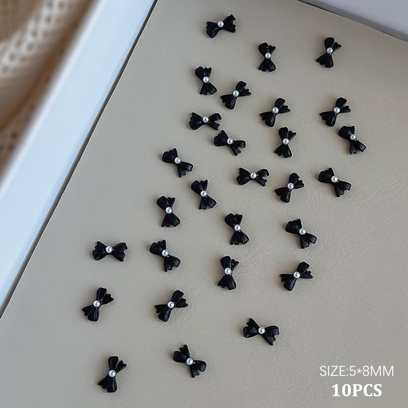 

10 шт. Kawaii 3D белый синий бант с лентой жемчужный дизайн ногтей аксессуары для ногтей украшения подвески чёрный