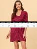 Cheibear Silk and Satin Pajama Lace Robe Medium Women's 4-Piece Set, Camisole, Nightgown, Set, Loungewear, Red,