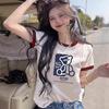 2025 New Loose Slimming Contrasting Short-Sleeved T-Shirt for Women's Summer Versatile and Beautiful Printed Top