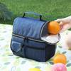 Thermal Lunch Bag with Double Compartments Insulated Cool Bag Waterproof Oxford Fabric for Office School Camping