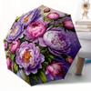 A Gothic-Style Peony Bouquet Art Automatic Folding Umbrella - Features 8 Durable Fabric Panels with a Purple And Pink Peony De