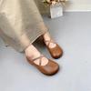 Flache, flache Schuhe aus echtem Leder, Retro-Loafer, bequeme, weiche Sohle, runde Zehenpartie, vielseitige Damenschuhe