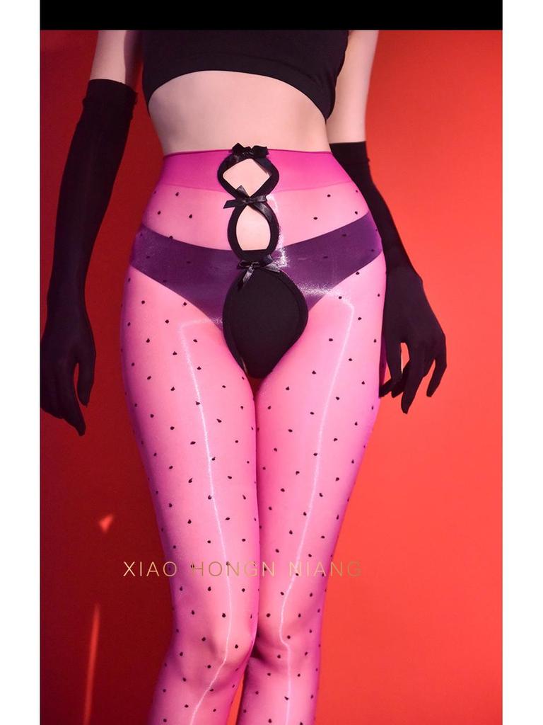 5D Aurora Polka Dot Black Silk Pantyhose: Ultra-thin, Skin-friendly, Sunscreen, Summer Sexy Open Crotch, Footed Stockings.