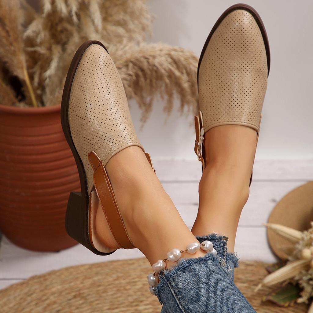 Summer New Breathable Chunky Heel Closed Toe Mid Heel Roman Sandals