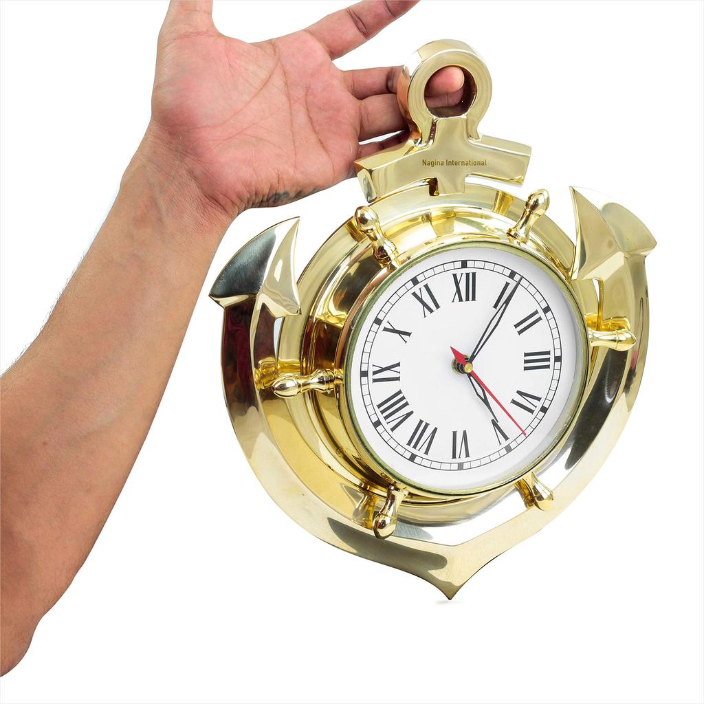 Nagina International Anchored in Time Solid Brass Wall Clock - Nautical Maritime Themed Home Decor Gift D0-TFEI-MTY0