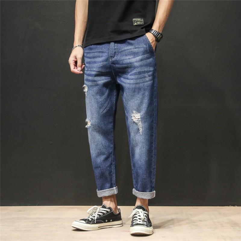 2019 Mens Loose Straight Leg Jeans Casual Nine-Pocket Denim Pants Size M-5XL Micro Stretch Daily Wear