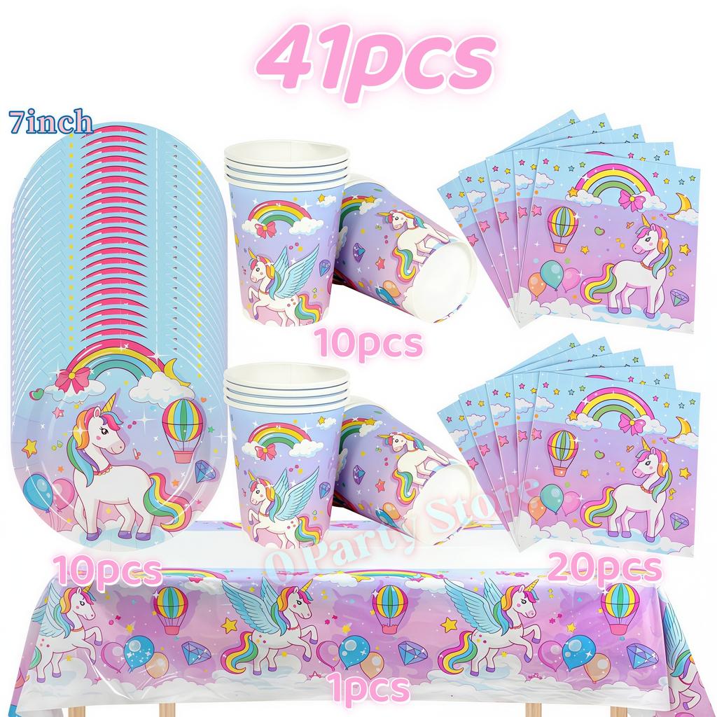 Kids Girls Unicorn Birthday Party Decoration Tableware Kit Plate Cup Unicorn 3D Balloons Party Favors Baby Shower Supplies Gifts