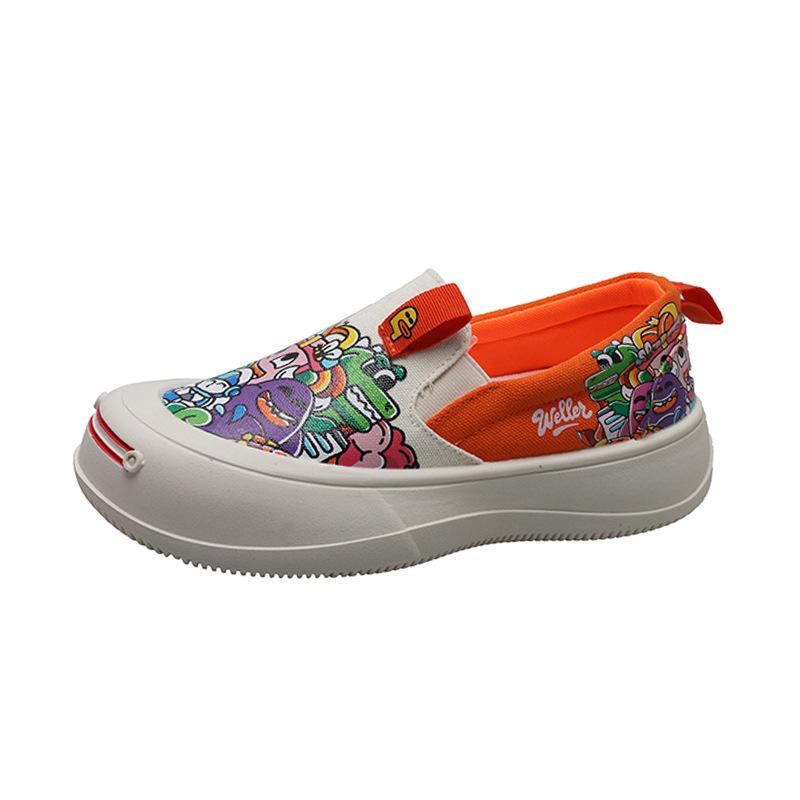 Canvas shoes women spring and summer pregnant women soft platform white shoes lazy one pedal niche graffiti cloth shoes single shoes