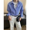 Sinan, Early Autumn New, Intellectual Blue Plaid Embroidered Temperament Casual Shirt Stacked