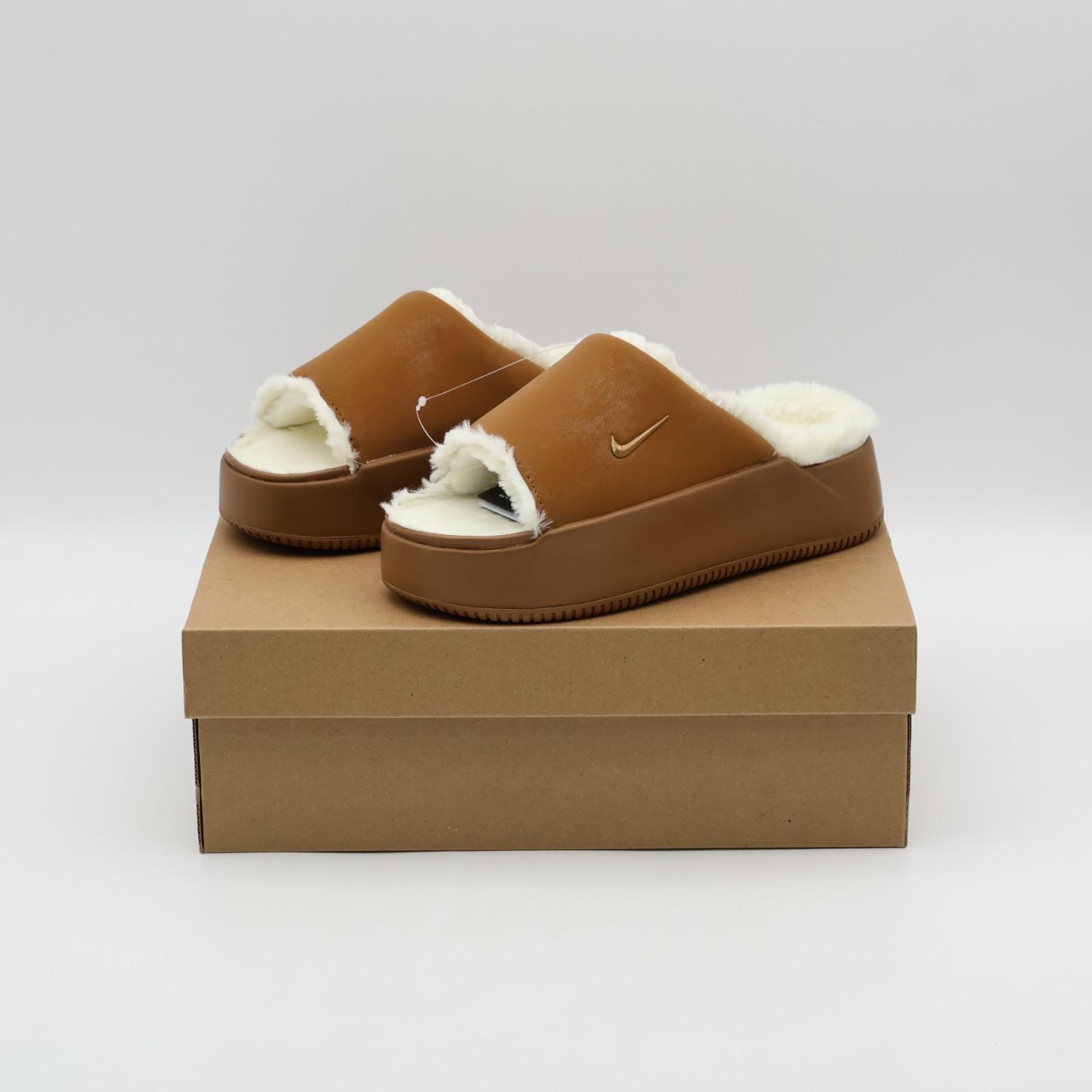 HV8560-200 Nike Calm Elevation Fur Slides Light British Tan (Women s) 9W