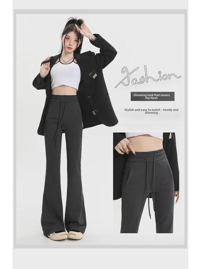 High-Waist Velvet Flare Pants for Women – Autumn & Winter Hip-Lifting Style.
