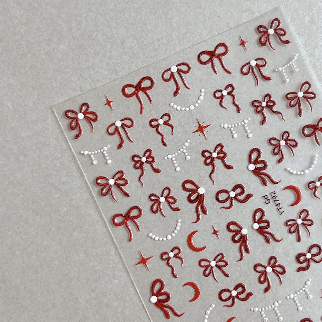 Embossed Bow & Star Moon Nail Stickers - Hot Stamping Decals for Nail Art Decoration