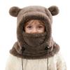 Yousheng Kinder-Skimütze, einfarbig, mit Bärenohren-Dekor, 3-in-1-Gesichtsschutz, Schal, Kopfbedeckung, winddichte Fleece-Kopfbedeckung für kaltes Wetter mit verstellbaren Kordeln