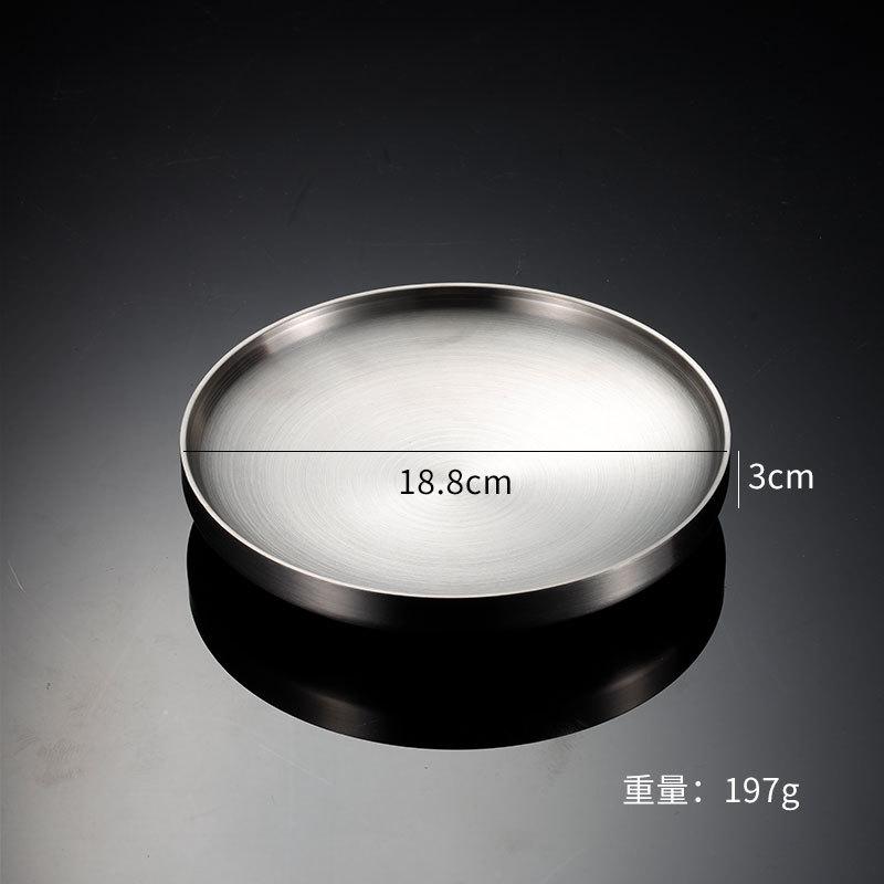 Household Double-layer Heat Insulation 304 Stainless Steel Plate, Disc, Flat-bottomed Dinner Plate, Dish, Flat Plate Barbecue European Style